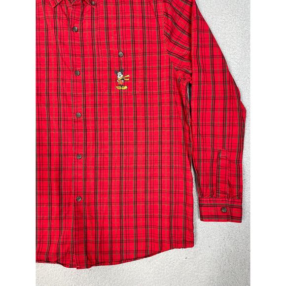 Vintage Disney Store Mens Size L Winter Red Button Up Shirt Mickey Mouse - Picture 11 of 12